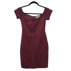 Pull&Bear Solid Burgundy Off-Shoulder Bodycon Mini Dress M